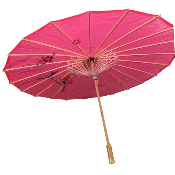 Pink Japanese Parasol Chinese Nylon Umbrella for Photos Costumes Wedding Sz 32” - Picture 4 of 12